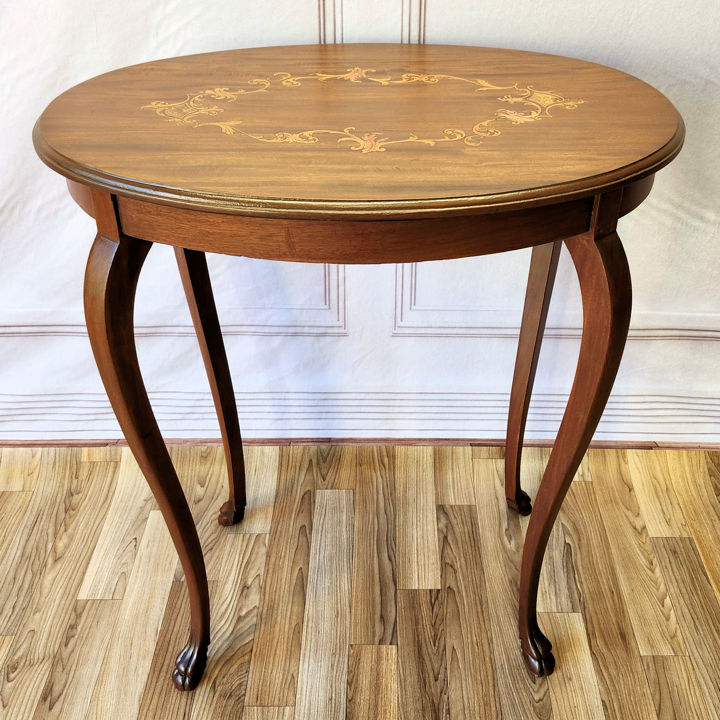 Refinished Louis XV Style French Marquetry Inlaid End Table or Side Table